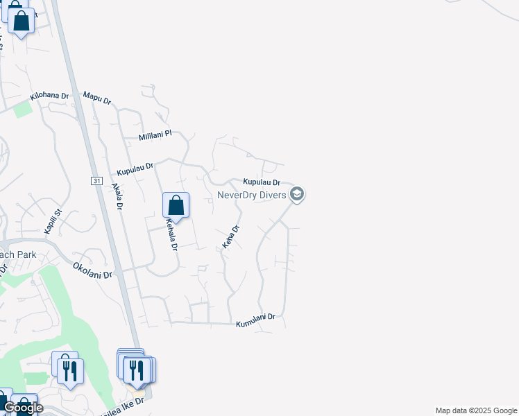 map of restaurants, bars, coffee shops, grocery stores, and more near 750 Lanina Street in Kihei