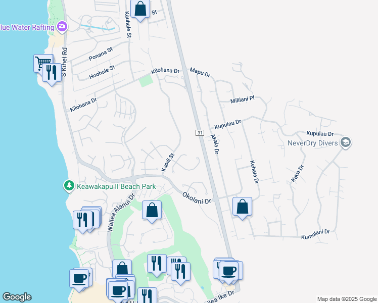 map of restaurants, bars, coffee shops, grocery stores, and more near 3104 South Noho Loihi Way in Kihei