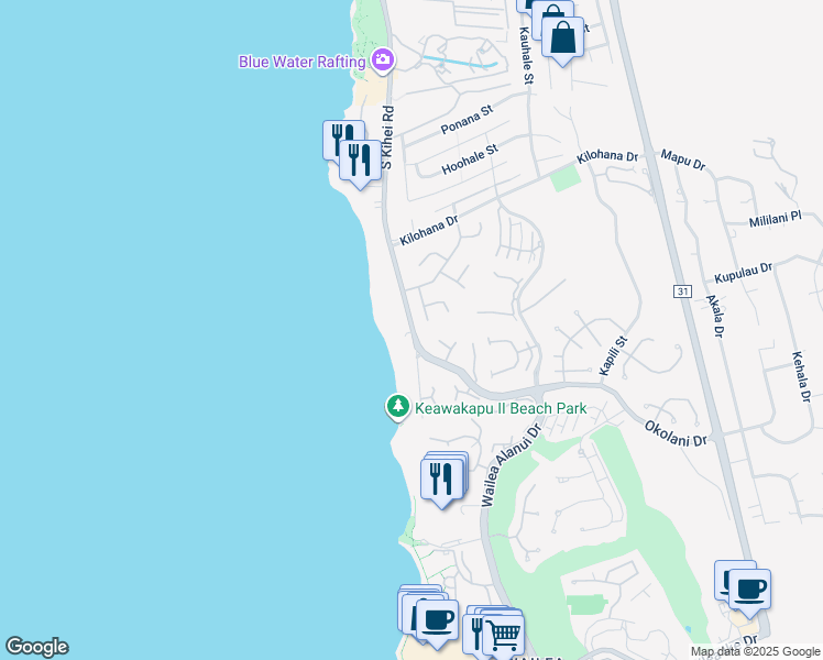 map of restaurants, bars, coffee shops, grocery stores, and more near 3190 South Kihei Road in Kihei