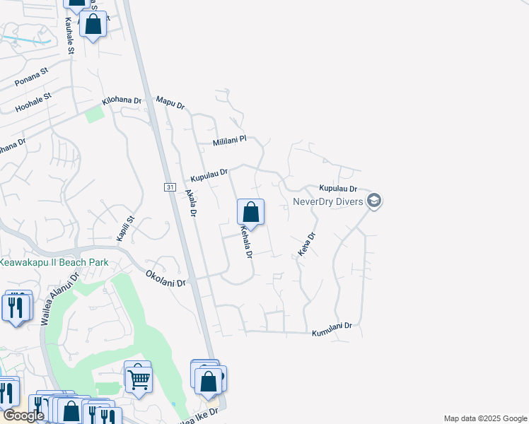 map of restaurants, bars, coffee shops, grocery stores, and more near 750 Mililani Place in Kihei