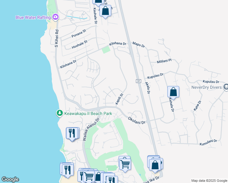 map of restaurants, bars, coffee shops, grocery stores, and more near 195 East Ikea Kai Place in Kihei