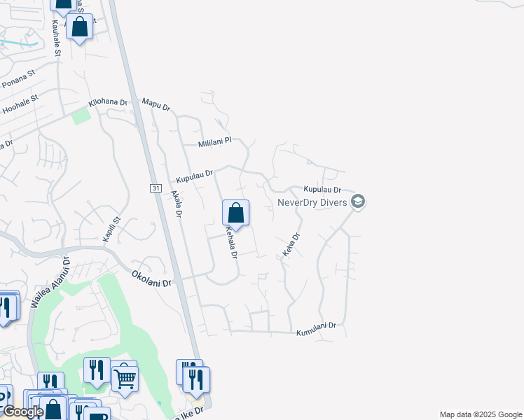 map of restaurants, bars, coffee shops, grocery stores, and more near 731 Mililani Place in Kihei
