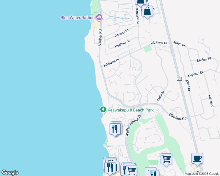 map of restaurants, bars, coffee shops, grocery stores, and more near 3158 Waakea Place in Kihei