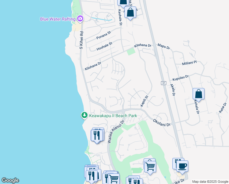 map of restaurants, bars, coffee shops, grocery stores, and more near 3150 Wailea Alanui Drive in Wailea-Makena