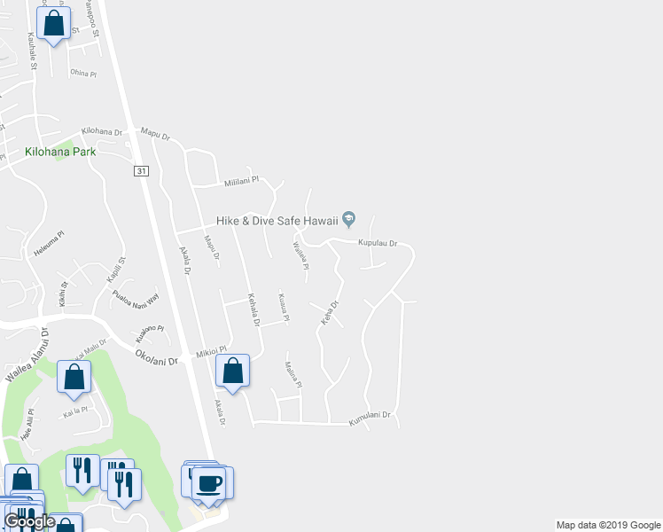 map of restaurants, bars, coffee shops, grocery stores, and more near 3246 Keha Drive in Kihei