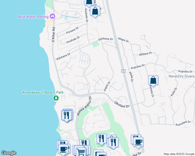 map of restaurants, bars, coffee shops, grocery stores, and more near 172 West Ikea Kai Place in Kihei
