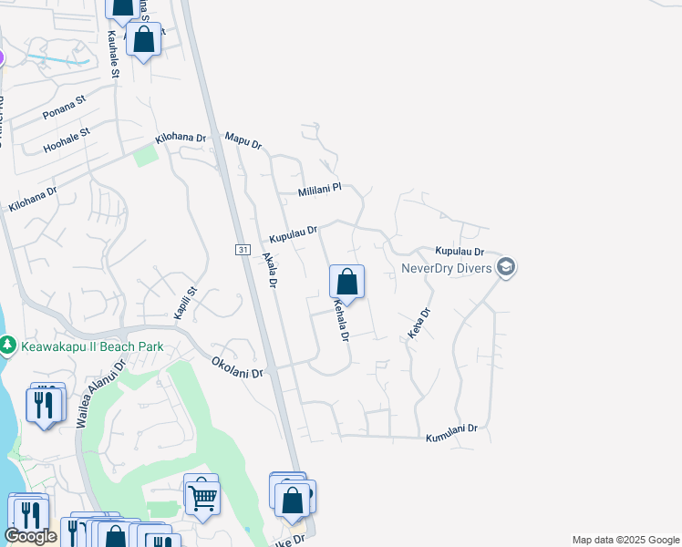 map of restaurants, bars, coffee shops, grocery stores, and more near 3295 Kehala Drive in Kihei
