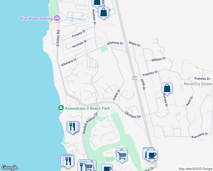 map of restaurants, bars, coffee shops, grocery stores, and more near 176 West Ikea Kai Place in Kihei