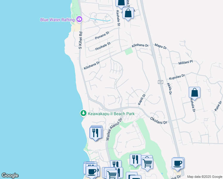 map of restaurants, bars, coffee shops, grocery stores, and more near 3150 Wailea Alanui Drive in Wailea-Makena