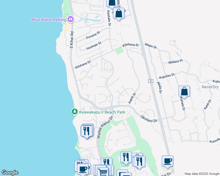 map of restaurants, bars, coffee shops, grocery stores, and more near 152 Heleuma Place in Kihei