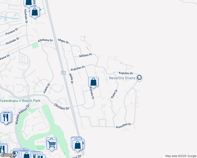 map of restaurants, bars, coffee shops, grocery stores, and more near 737 Mililani Place in Kihei