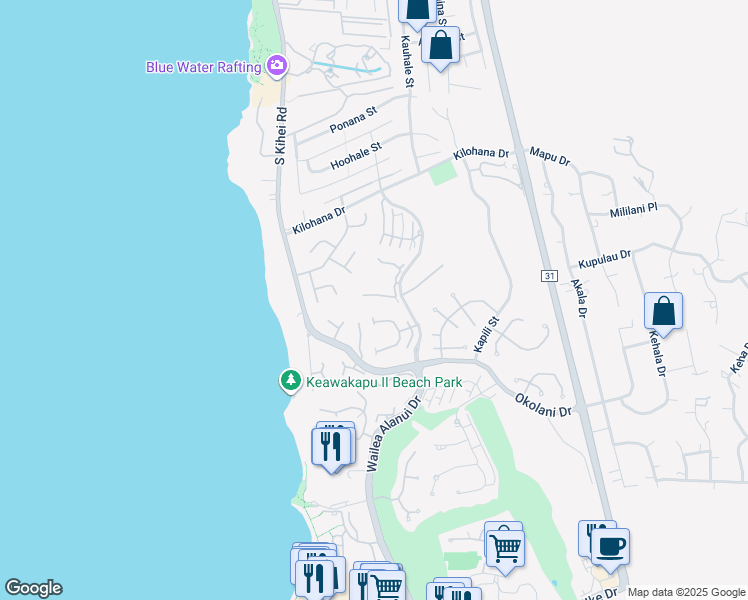 map of restaurants, bars, coffee shops, grocery stores, and more near 3150 Wailea Alanui Drive in Wailea-Makena