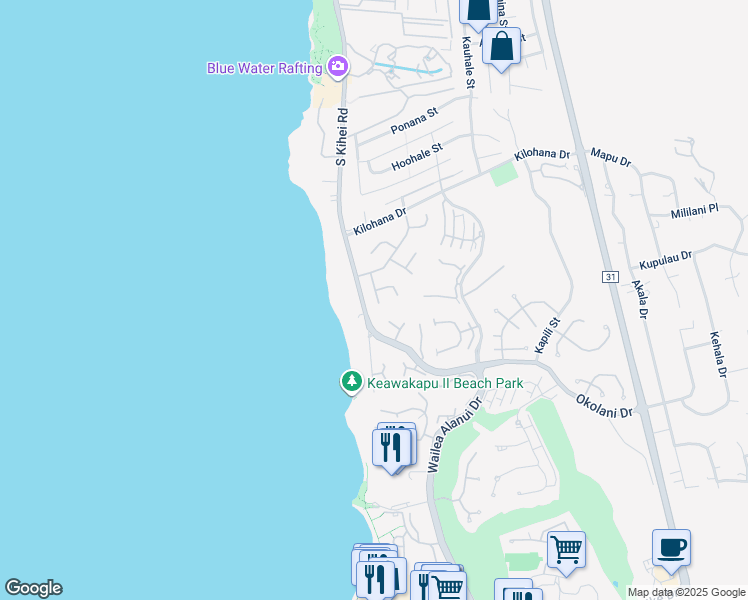 map of restaurants, bars, coffee shops, grocery stores, and more near 3150 Waakea Place in Kihei