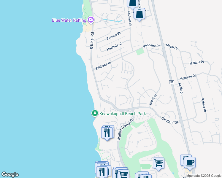 map of restaurants, bars, coffee shops, grocery stores, and more near 61 Hoawaa Way in Kihei