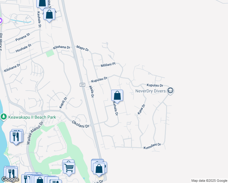 map of restaurants, bars, coffee shops, grocery stores, and more near 3285 Kehala Drive in Kihei