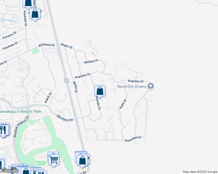 map of restaurants, bars, coffee shops, grocery stores, and more near 3258 Waileia Place in Kihei