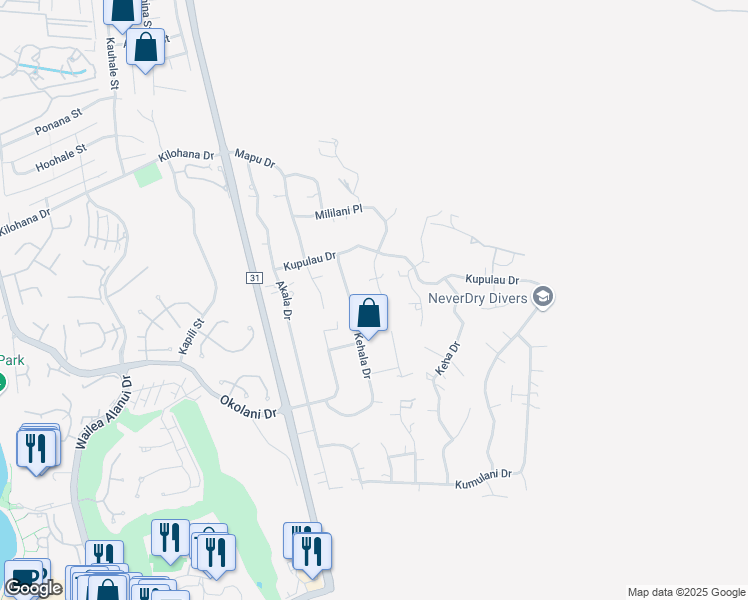 map of restaurants, bars, coffee shops, grocery stores, and more near 730 Mililani Place in Kihei