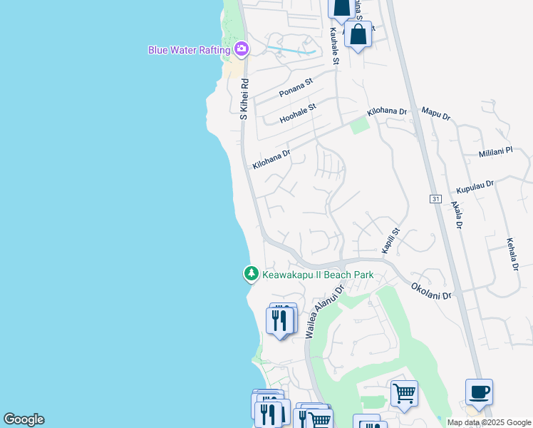 map of restaurants, bars, coffee shops, grocery stores, and more near 3144 Waakea Place in Kihei