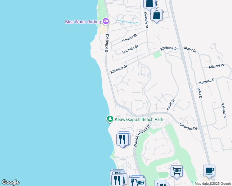map of restaurants, bars, coffee shops, grocery stores, and more near 3144 Waakea Place in Kihei