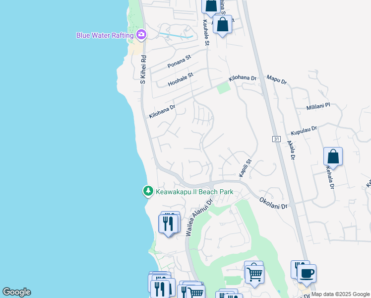 map of restaurants, bars, coffee shops, grocery stores, and more near 3150 Wailea Alanui Drive in Wailea-Makena