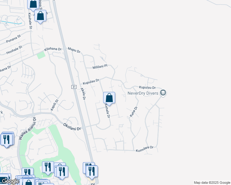 map of restaurants, bars, coffee shops, grocery stores, and more near 731 Mililani Pl in Kihei