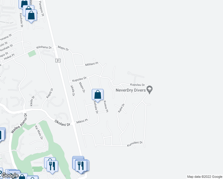 map of restaurants, bars, coffee shops, grocery stores, and more near 3258 Waileia Place in Kihei