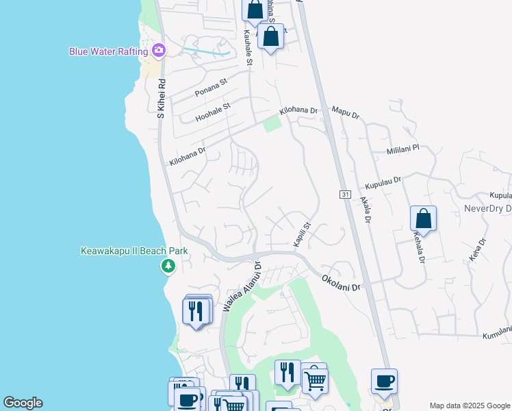 map of restaurants, bars, coffee shops, grocery stores, and more near 166 Heleuma Place in Kihei