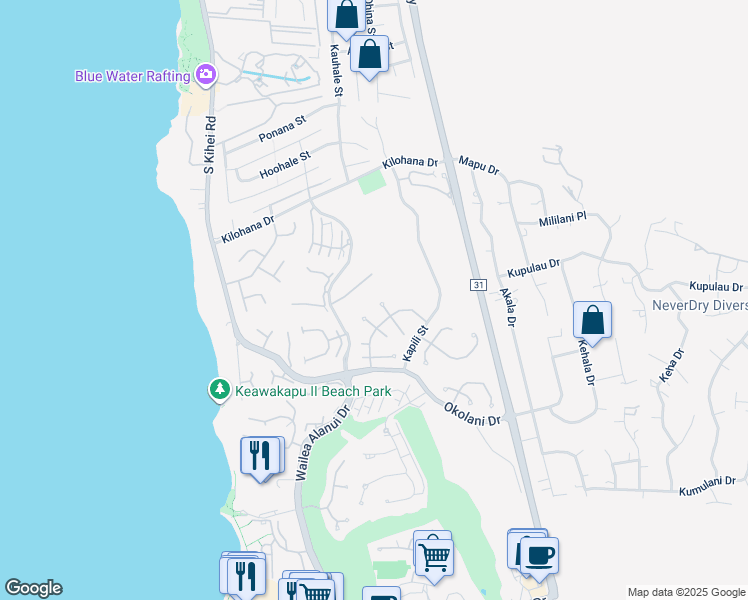 map of restaurants, bars, coffee shops, grocery stores, and more near 162 West Ikea Kai Place in Kihei