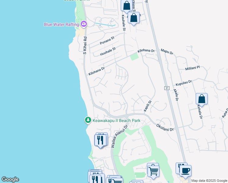 map of restaurants, bars, coffee shops, grocery stores, and more near 3150 Wailea Alanui Drive in Wailea-Makena