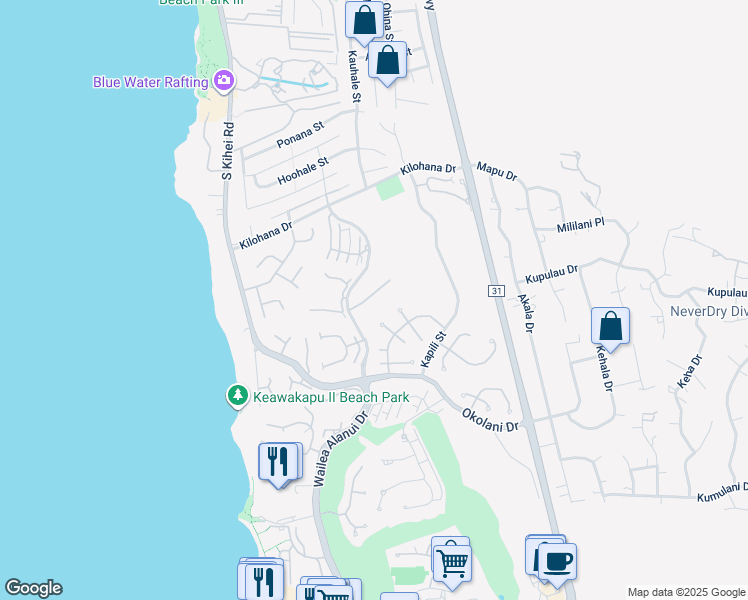 map of restaurants, bars, coffee shops, grocery stores, and more near 182 Heleuma Place in Kihei
