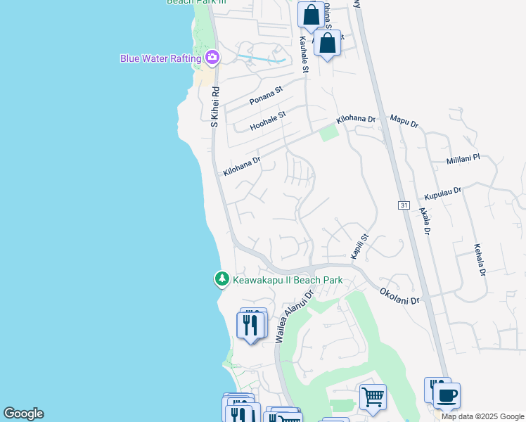 map of restaurants, bars, coffee shops, grocery stores, and more near 3146 Waiea Place in Kihei
