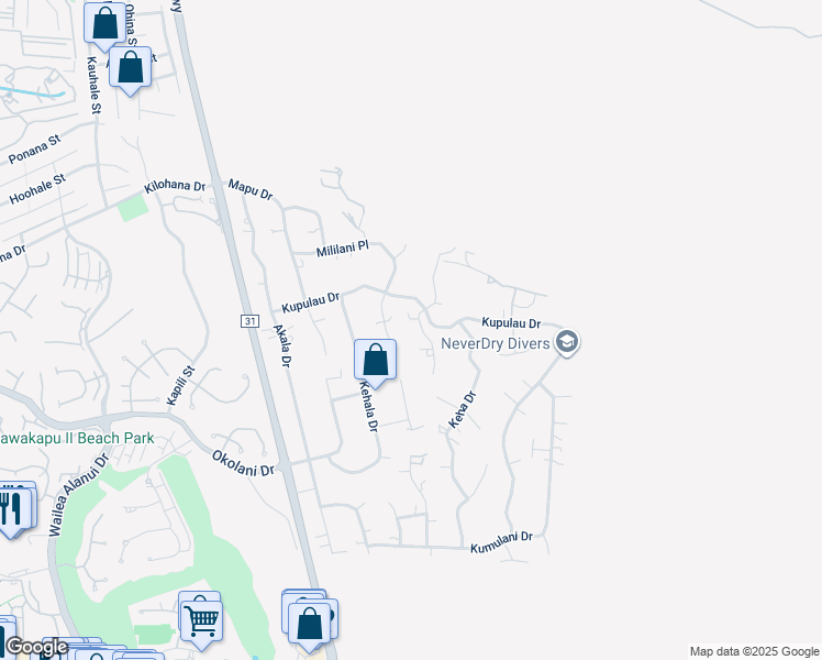 map of restaurants, bars, coffee shops, grocery stores, and more near 3228 Waileia Place in Kihei