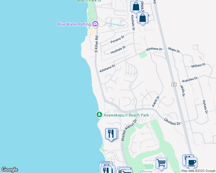 map of restaurants, bars, coffee shops, grocery stores, and more near 29 Hoawaa Way in Kihei