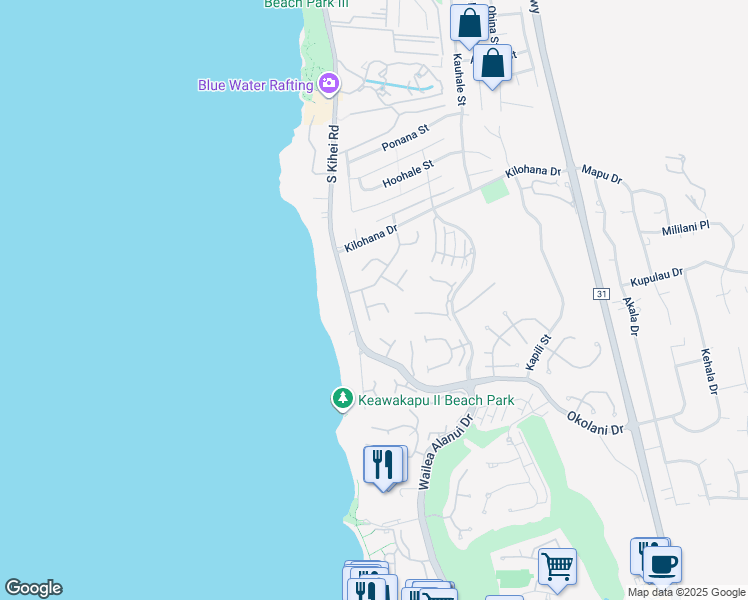 map of restaurants, bars, coffee shops, grocery stores, and more near 29 Hoawaa Way in Kihei