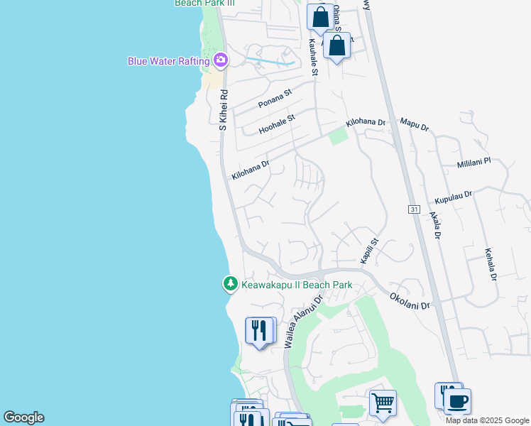 map of restaurants, bars, coffee shops, grocery stores, and more near 49 Hoawaa Way in Kihei