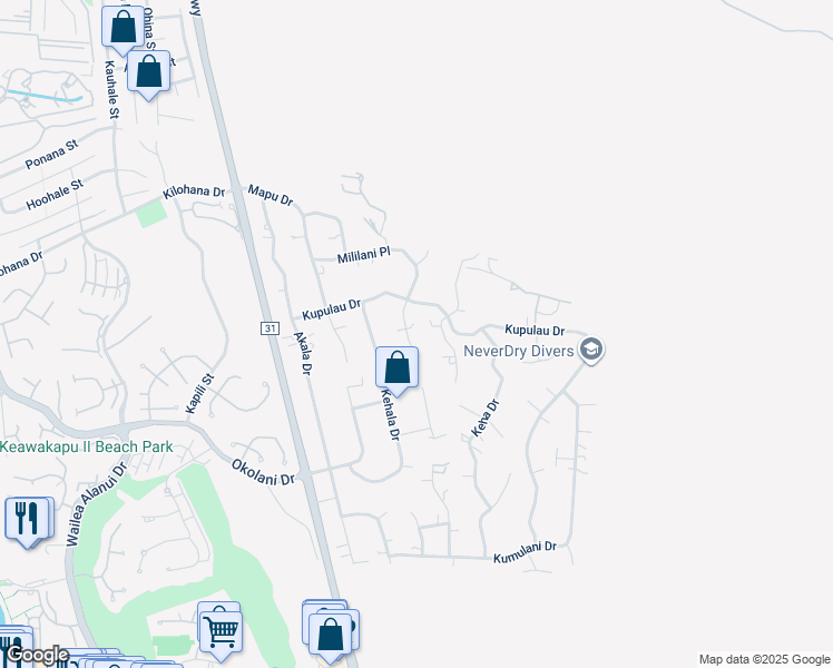 map of restaurants, bars, coffee shops, grocery stores, and more near 711 Mililani Place in Kihei