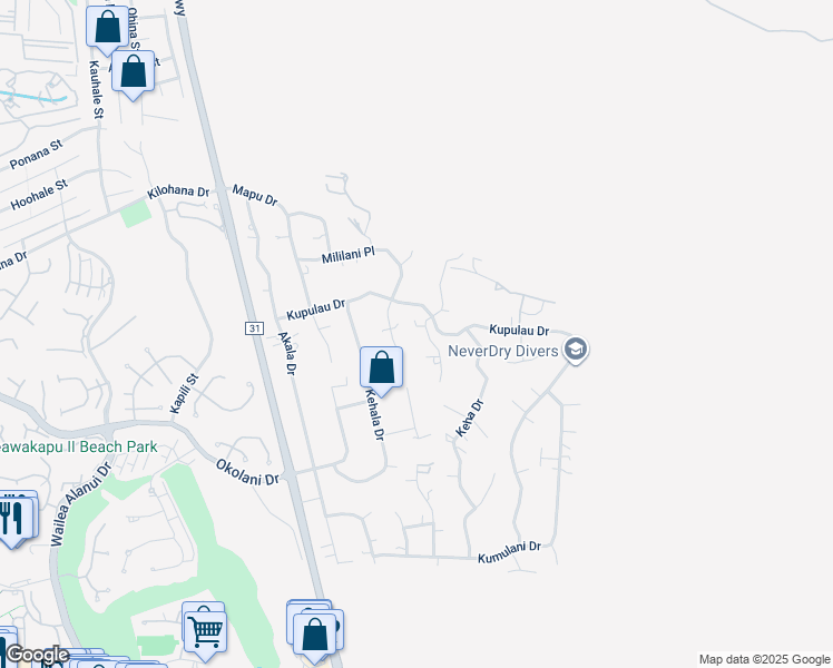 map of restaurants, bars, coffee shops, grocery stores, and more near 3228 Waileia Place in Kihei