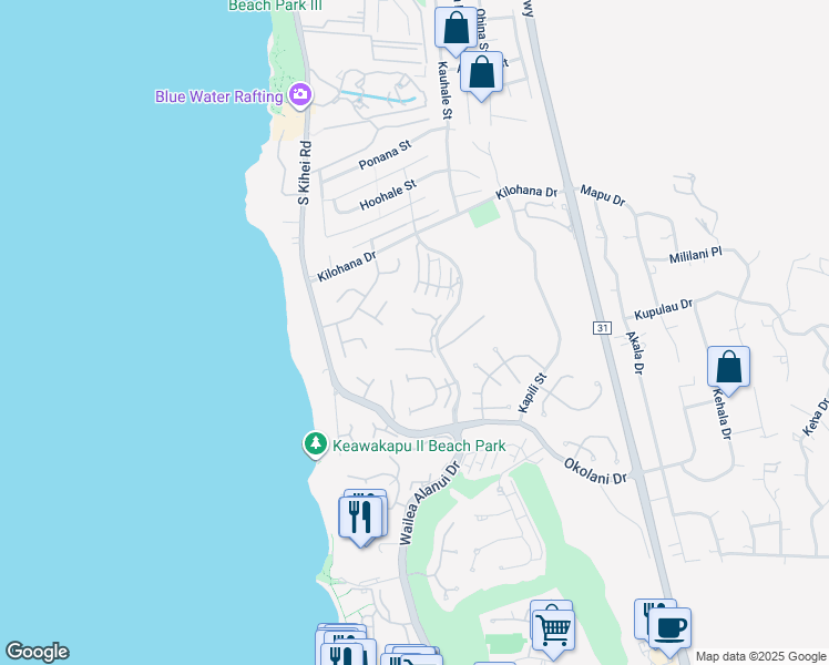 map of restaurants, bars, coffee shops, grocery stores, and more near 3150 Wailea Alanui Drive in Wailea-Makena