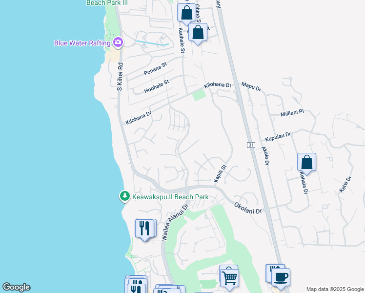 map of restaurants, bars, coffee shops, grocery stores, and more near 169 Heleuma Place in Kihei