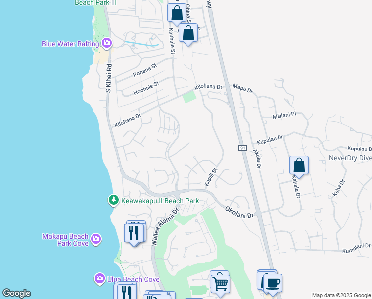 map of restaurants, bars, coffee shops, grocery stores, and more near 198 Heleuma Place in Kihei