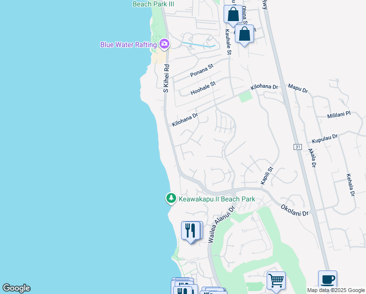 map of restaurants, bars, coffee shops, grocery stores, and more near 22 Waikai Street in Kihei