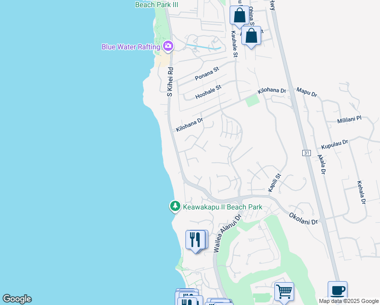 map of restaurants, bars, coffee shops, grocery stores, and more near 30 Waikai Street in Kihei