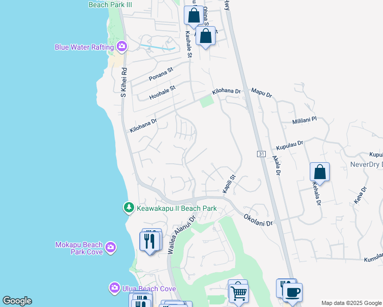 map of restaurants, bars, coffee shops, grocery stores, and more near 199 Heleuma Place in Kihei