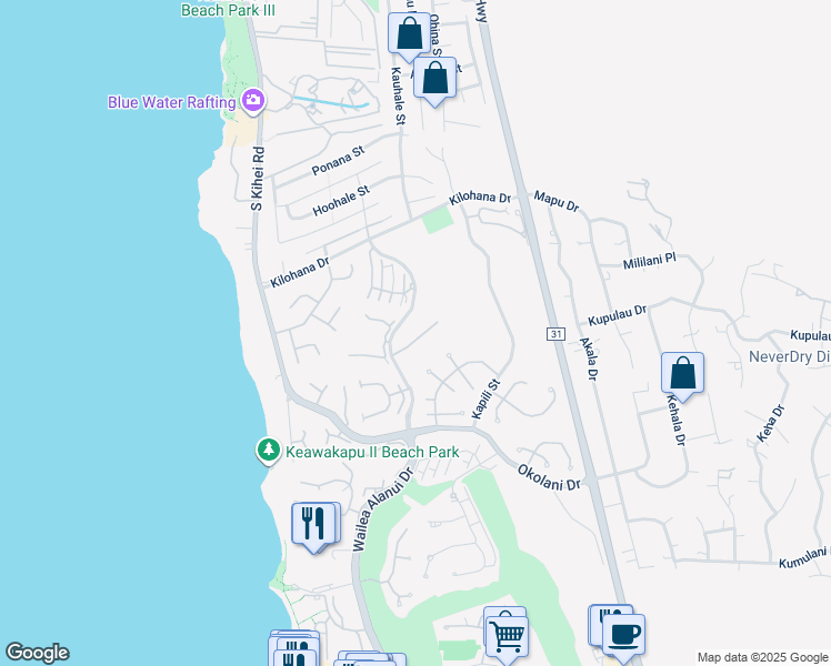 map of restaurants, bars, coffee shops, grocery stores, and more near 187 Heleuma Place in Kihei