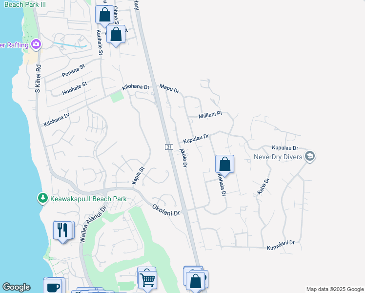 map of restaurants, bars, coffee shops, grocery stores, and more near 432 Kupulau Drive in Kihei