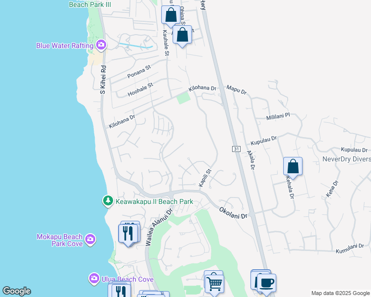 map of restaurants, bars, coffee shops, grocery stores, and more near 210 Heleuma Place in Kihei