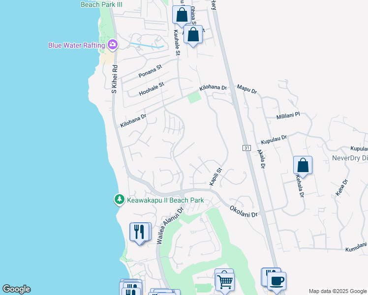 map of restaurants, bars, coffee shops, grocery stores, and more near 187 Heleuma Place in Kihei