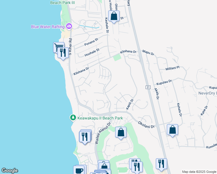map of restaurants, bars, coffee shops, grocery stores, and more near 173 Heleuma Place in Kihei