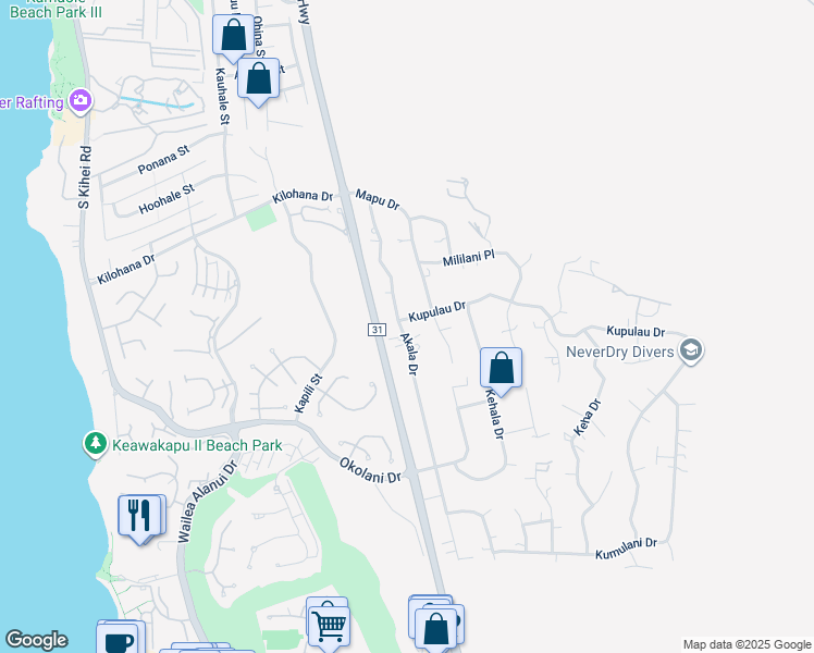 map of restaurants, bars, coffee shops, grocery stores, and more near 432 Kupulau Drive in Kihei