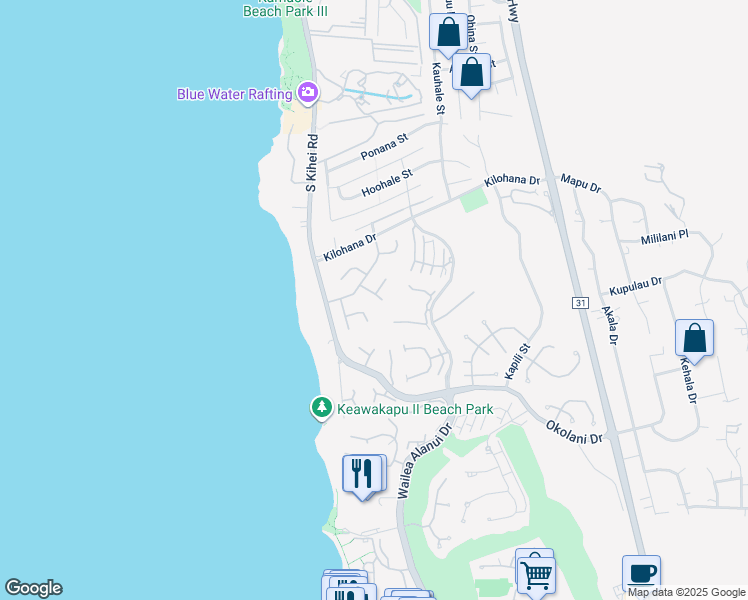 map of restaurants, bars, coffee shops, grocery stores, and more near 3136 Waiea Place in Kihei